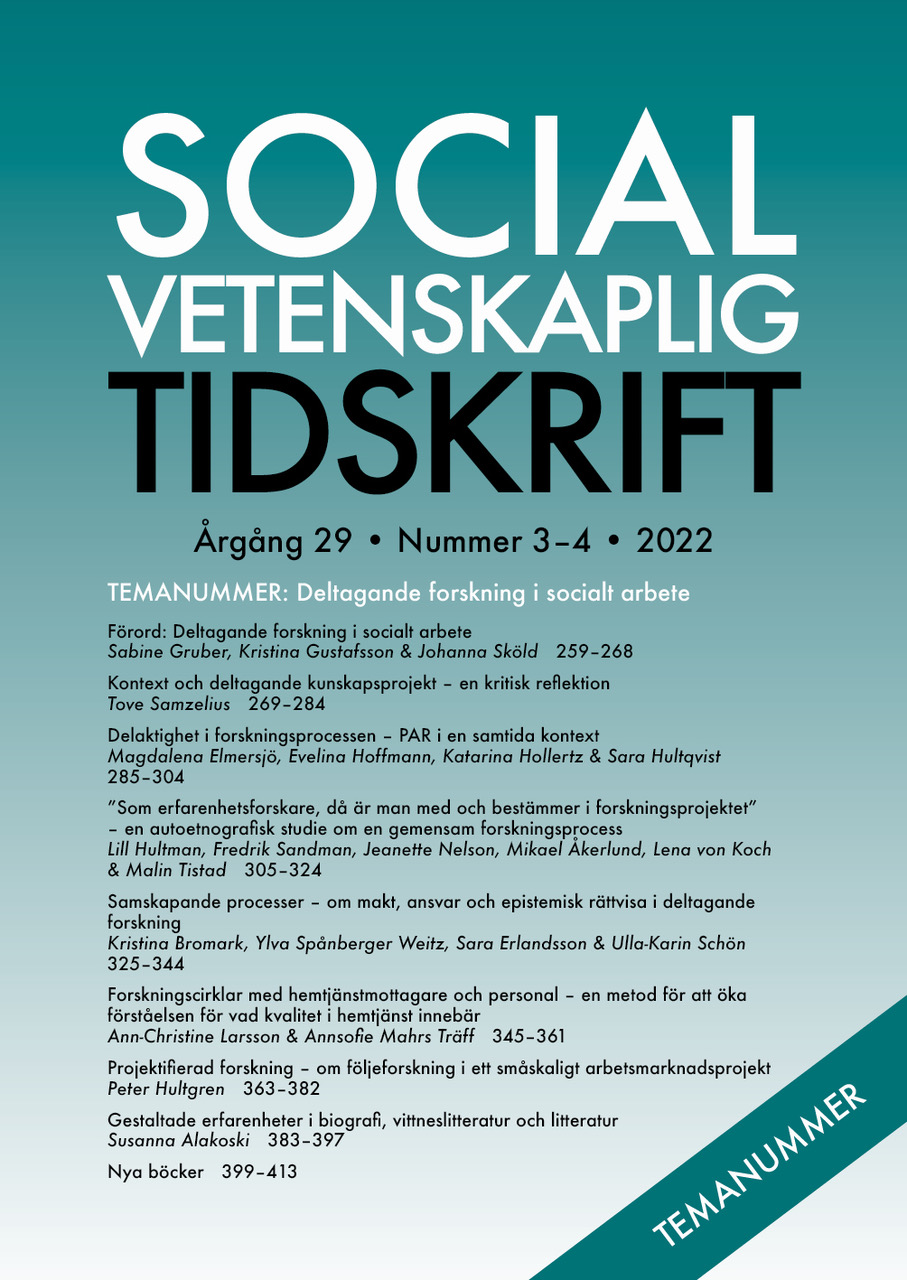 					View Vol. 29 No. 3-4 (2022): Temanummer: Deltagande forskning
				